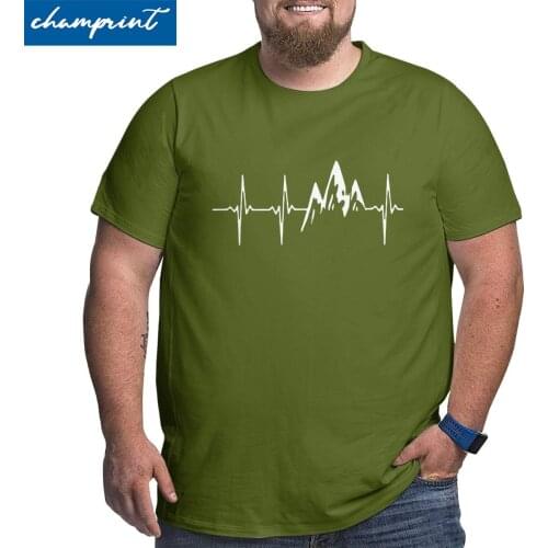 Mens T-Shirts Mountain In My Heartbeat Vintage Big Tall Tees Hiking Walking Climbing T Shirts Crew Neck Tops Big Size 5XL 6XL