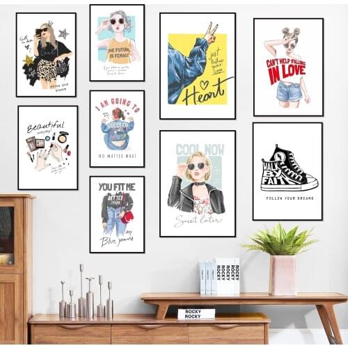 Canvas Painting Fashion Teen Girl Cartoon Nordic Posters And Prints Wall Art Pictures For Living Room Girl Bedroom Decoration
