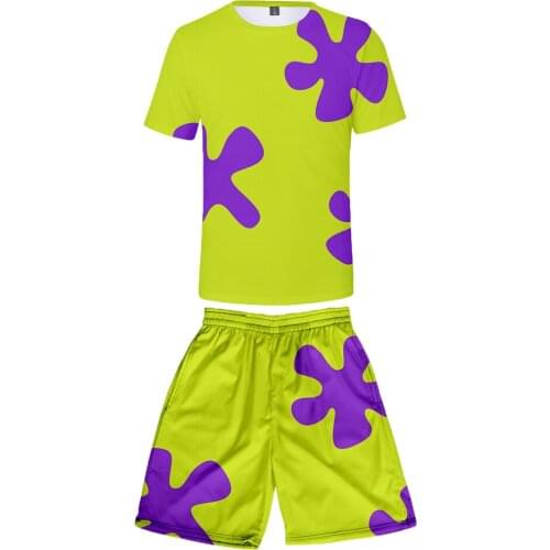 Kawaii Patrick Star 3D Anime T-shirt Women/Men/ Two Piece Set Short Sleeve Tee+ Beach Pants Sport Suits 3D Print Y2K Clothes