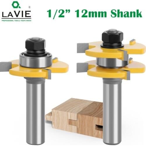 2pcs 12MM 1/2 Shank Tongue & Groove Joint Assemble Router Bits 3/4" stock T-Slot Tenon Milling Cutter for Wood Woodworking 03033