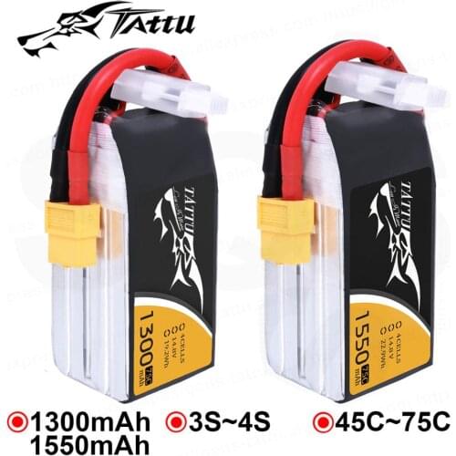 Tattu Lipo Battery 1300mAh 1550mAh Lipo 3S 4S 5s 6s Racing Battery XT60 Plug 45C 75C Quadcopter Racing FPV Drone RC Helicopter