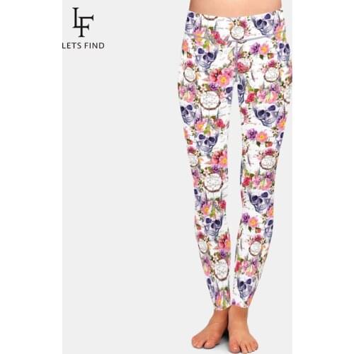 LETSFIND Hot Sales Women High Waist Leggings 3D Skulls, Flowers and Dreamcatcher Print Fitness Pants Sexy Plus Size Leggings
