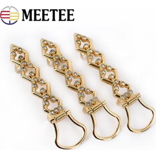 Meetee 2/4pcs 20.5X105mm Metal Rhinestone Decoration Bag Handles Strap Buckle Bag Side Clamp Hang Hook DIY Hardware Accessories