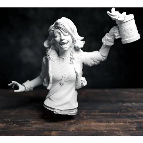 60mm Resin Model Beer Girl Bust Figure Unpainted