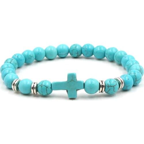 Fashion Beads Bracelet Men Women Pulseira Feminina Healing Cross Nine Color Reiki Prayer Elastic Charm Chakra Bracelets Jewelry