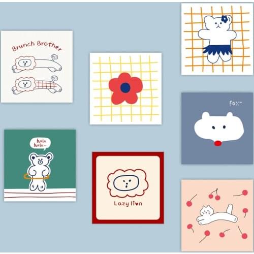 Ins Cartoon Cute Illustration Decoratiove Card 7 Sheets Kawaii Painting Wall Sticker Bookmarks Diy Photo Props Postcard 9*9cm