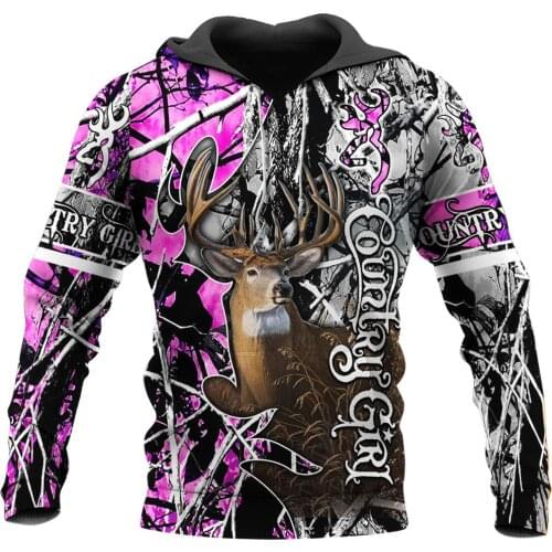 Deer Hunting Country Girl 3D Printed Animal Mens Hoodie Harajuku Sweatshirt Unisex Casual Jacket Pullover sudadera hombre KJ051