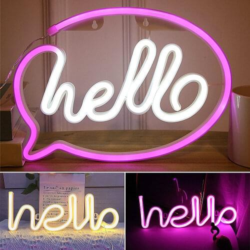 Hello Neon Light LED Wall Lights Store Greeting Signs Home Decor Night Lamp Party Wedding Window Shop Battery & USB Powered