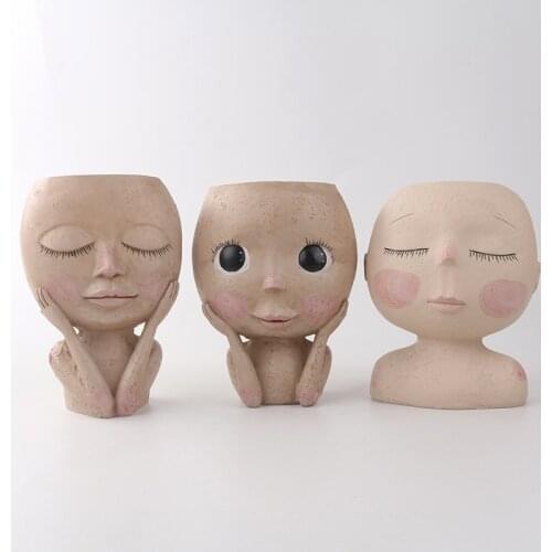 Nordic Resin Doll Little Girl Succulents Flower Pot Sculpture Decoration Garden Landscape Living Room Home Decor Ornaments