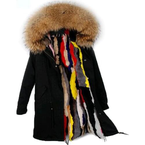 New long slim winter coats jackets woman parka real Raccoon Fur Collar hooded rabbit fur liner outwear brand style