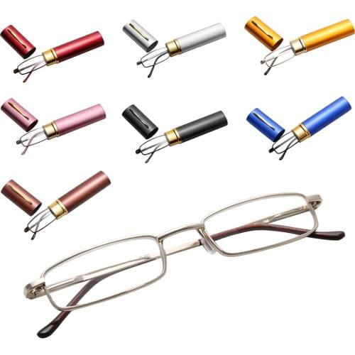 Unisex Reading Glasses with Pen Tube Case Portable Presbyopic Glasses Frame Case Spring Hinge Eyeglasses Glasses +1.00~+4.00