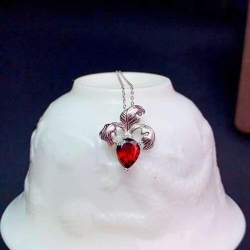 Cute romantic radish natural red garnet pendant S925 silver Natural green peridot Pendant Necklace girl party gift jewelry