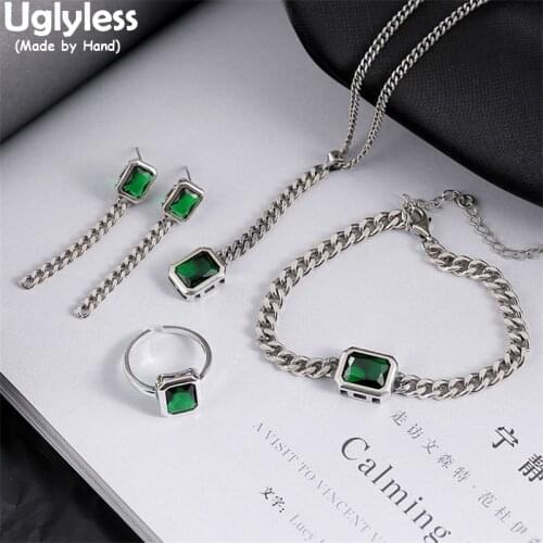 Uglyless Instagram Popular Jewelry Sets for Women Square Crystals Rings Earrings Bracelets Necklaces + Chain Thick Chains Bijoux