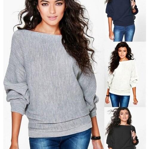 Pullovers Women Sweater 2020 Fashion Jersey Winter Autumn Female Batwing Sleeve Solid Sweaters Pullovers Slash Neck Jumper