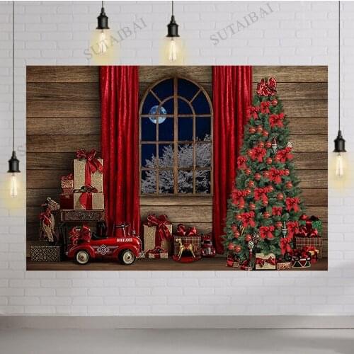 Merry Christmas Wood Window Backdrop Photography Baby Portrait Party Decor Background Photographic Photo Studio Photozone
