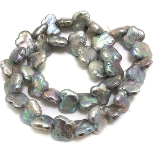 16 inches 12X15mm Silver Gray Natural Flat Butterfly Shaped Coin Pearl Loose Strand