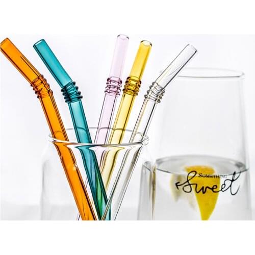 Glass drinking straw Reusable 5Pcs/set Colorled Glass Straw Tea Milk Juice Straw with Bag Box Bent Curved Glass Straws Set