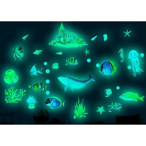 Luminous Cartoon Shark Wall Sticker Living Room Decoration Kids Rooms Glow In The Dark Underwater World Fluorescence Stickers