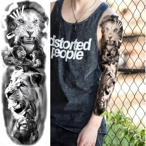 For Men Women Body Art Full Arm Sleeve Animal Tatoo Waterproof Fake Tattoo Stickers Black Mighty Tiger Lion Temporary Tattoos
