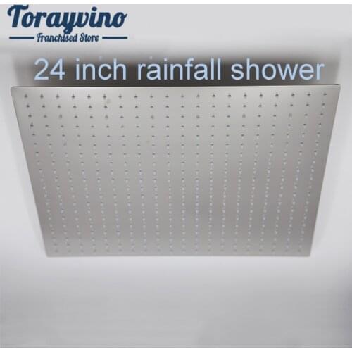 Torayvino 24" 304 bathroom New Chrome Rainfall Square Shower Head Bathroom Wall Mounted Overhead Set Rain shower Head