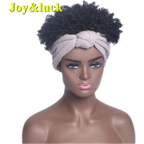 Joy&luck Turban Wig Wrp and Wig Linked Headband Wigs for African Women Synthetic Head Wig