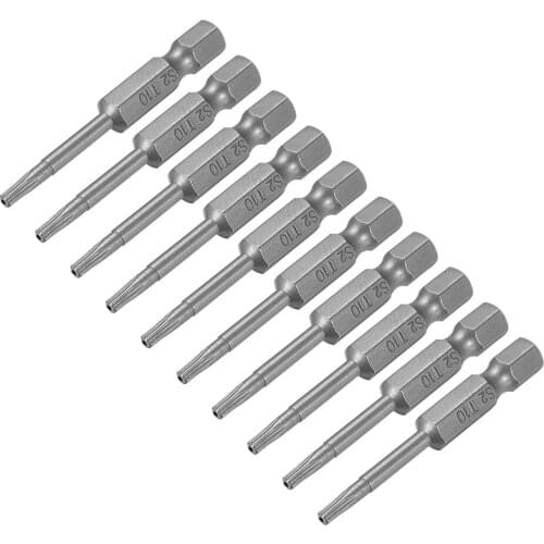 Uxcell 50mm Long 1/4inch Hex Shank T10 Torx Security Star Screwdriver Bits S2 High Alloy Steel 10pcs