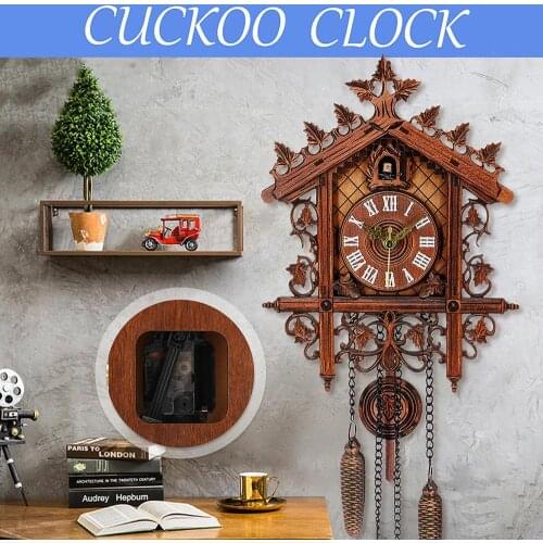 Vintage Handcraft Wood Cuckoo Wall Clock Tree House Swing Wall Clock Art Home Decorations