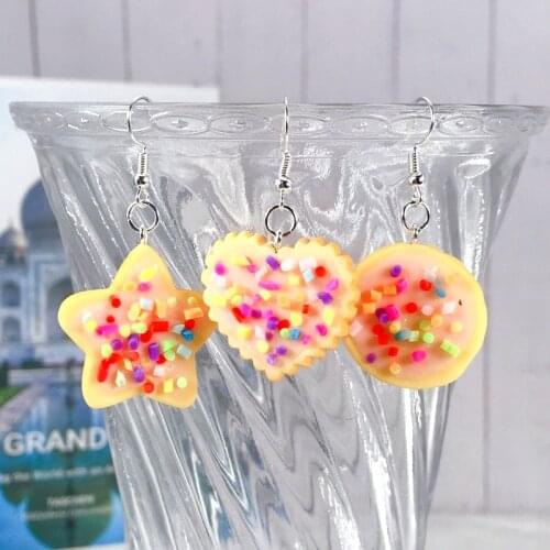 1Pair Dangle Earrings Funny Cookie Shape Flatback Resin Personality Food Crafts Fashion Jewelry Gift