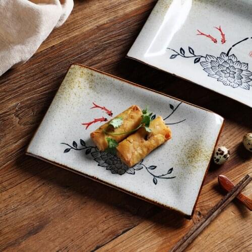 Japanese Ceramic Western Steak Salad Plate Household Rectangular Hotel Restaurant Dim Sum Sushi Entree Dessert Plate Tableware