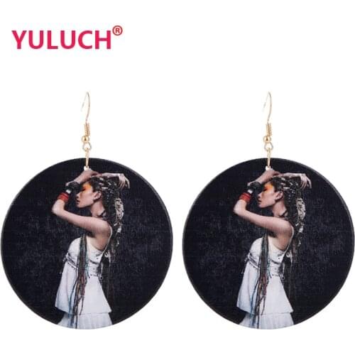 YULUCH Popular Ethnic Style Wooden Design Earrings Round Painted Fashion Beautiful Woman Ear Jewelry Gift