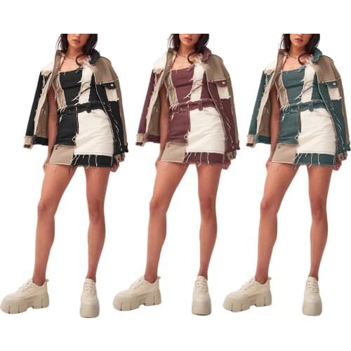 Womens Skirt Middle Waist Buttock Wrapping Splicing Color Block Short Skirts For Female Black Green Coffee