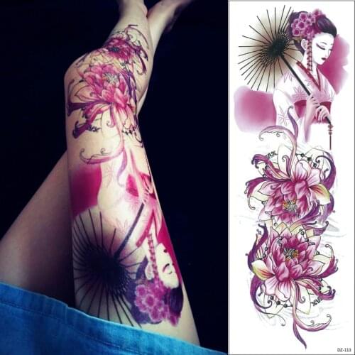 1pc new 48cm long Full Flower Arm Tattoo Sticker 69 models Lotus Geisha designs Temporary Body Art Water Transfer Tattoo Sticker