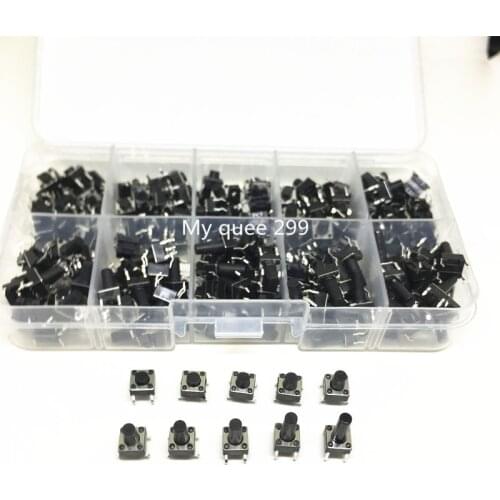 10 models 200pcs 6*6 Tact Switch Tactile Push Button Switch Kit, Height: 4.3MM~13MM DIP 4P micro switch 6x6 Key switch