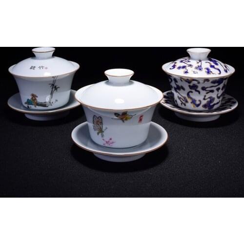 175ml Jade Porcelain Ceramic Gaiwan Teacup Handmade Blue and White Tea Tureen Bowl Chinese Home Teaware Drinkware Personal Cup