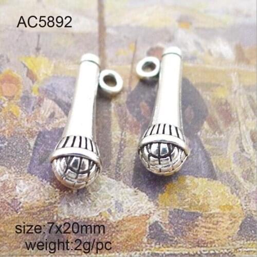 25pcs Alloy Microphone Charm 7x20mm Tibetan Silver Pendant Findings Accessories DIY Vintage Choker Necklace