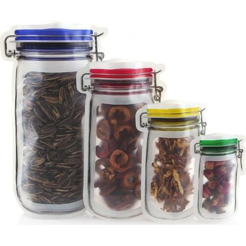 4Pcs Jar Bottle Shape Reusable Transparent Frosted Cookies Fresh Food Seal Bags