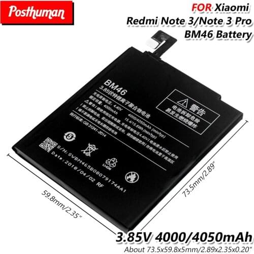 Smart Phone 3.85V 4000mAh BM46 Lipo Battery For Xiaomi Redmi Note 3 Note3 Pro Rechargeable Lithium Li-Po phone battery