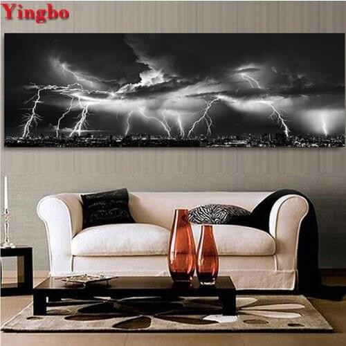 Large DIY Diamond Painting Black Clouds and Lightning Cross Stitch Full resin Square round Rhinestone Embroidery Bead Mosaic