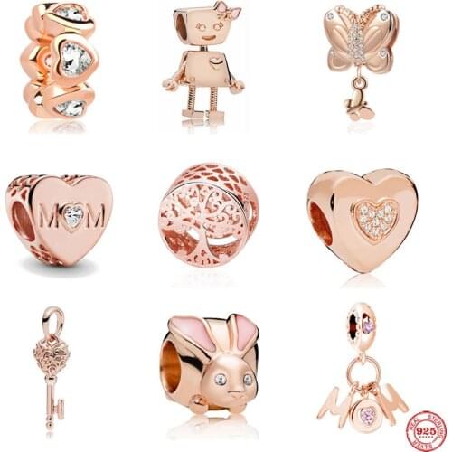 New 925 Sterling Silver rose gold color family tree bella key diy Beads Fit Original Charms Pandora Bracelet Bead Jewelry making