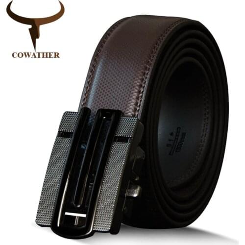 COWATHER Top Quality Men Belt Cow Genuine Leather Automatic Buckle Male Strap Cowhide Fashion Belt For Men Metal Buckle Strap