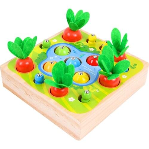 Wooden Carrots Montessori Toy Insect Catching Kids Fishing Game Toy for 4-6 Year Old Kids Preschool Learning Fine Motor Skill