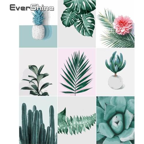 EverShine Oil Paint By Numbers Plant Hand Painted Wall Art DIY Kits Drawing Canvas Leaf Home Decoration