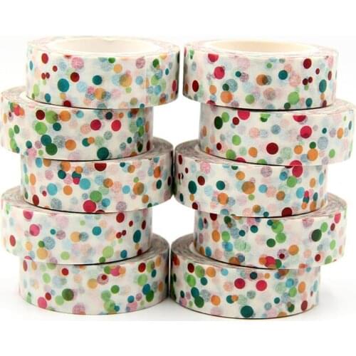 New 10pcs/set 15MM*10M cute colorful dots Washi Tape Decorative Adhesive Tape Decora Diy Scrapbooking Label washi stickers