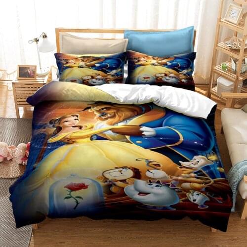 Beauty and the Beast Bedding set Single Size Belle Princess Quilt Duvet Covers for Kids Bedroom Decor Twin Bed Linens Queen set