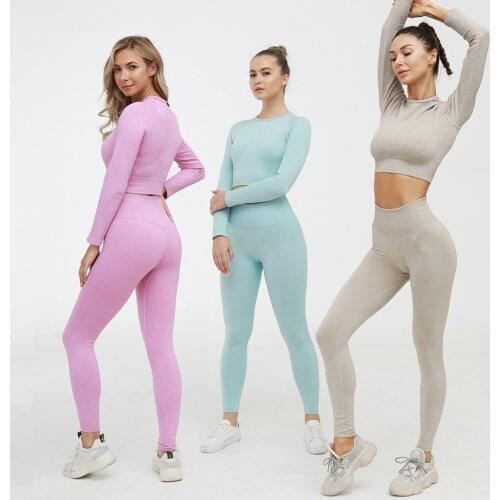 Ensemble Women Ribbed Seamless Set Sportswear Fitness Sport Suit Yoga Sexy Crop Top Tracksuit Workout Gym Wear Running Clothing