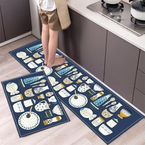 Tableware Pattern Kitchen Mat Bedroom Decor Floor Carpet Absorbent Bath Tapete Cartoon Long Striped Non-Slip Entrance Doormat