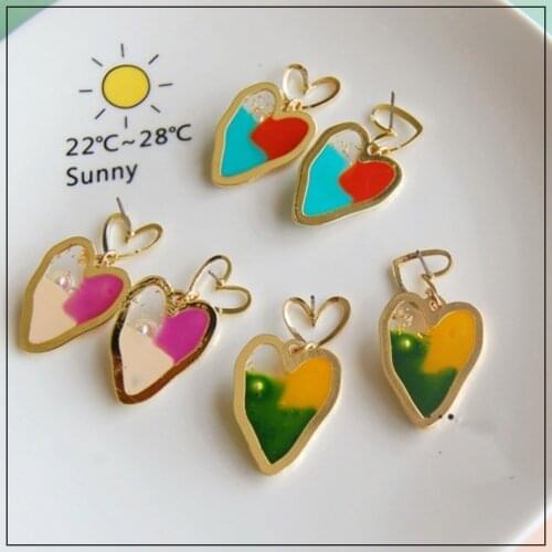 LANIWOO Contracted Color Irregular Heart Stud Earring 2021 New Fashion Trendy Jewelry For Women Girls Friend Wholesale Accessory