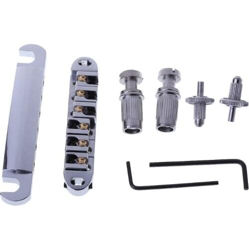 Brass Roller Saddle LP Guitar Bridge & Tailpiece Set Chrome