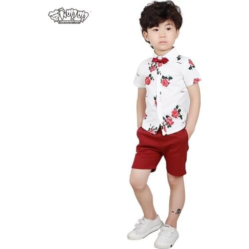 Baby Kids Summer School Suit Gentleman Dress Shirt Shorts Tie Boys Clothing SetFormal Wedding Birthday Party Costume F138