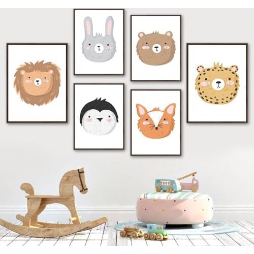 Lion Leopard Fox Rabbit Bear Penguin Wall Art Canvas Painting Nordic Posters And Prints Wall Pictures Kids Room Nursery Decor